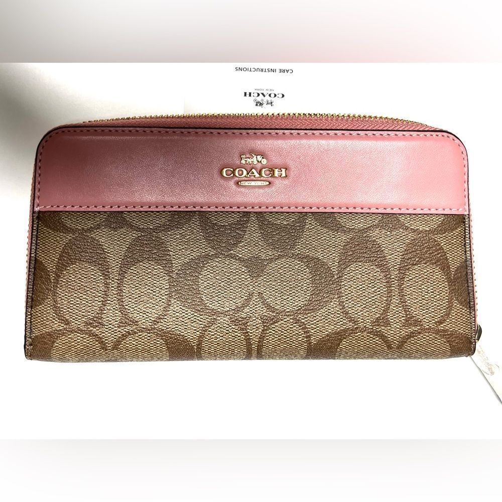 Coach Sig Accordion Zip Arround Wallet Khaki/Blush